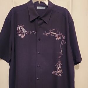 Cubavera Men's Black Embroidered Casual Shirt. Uno Dos Tres Tequilas